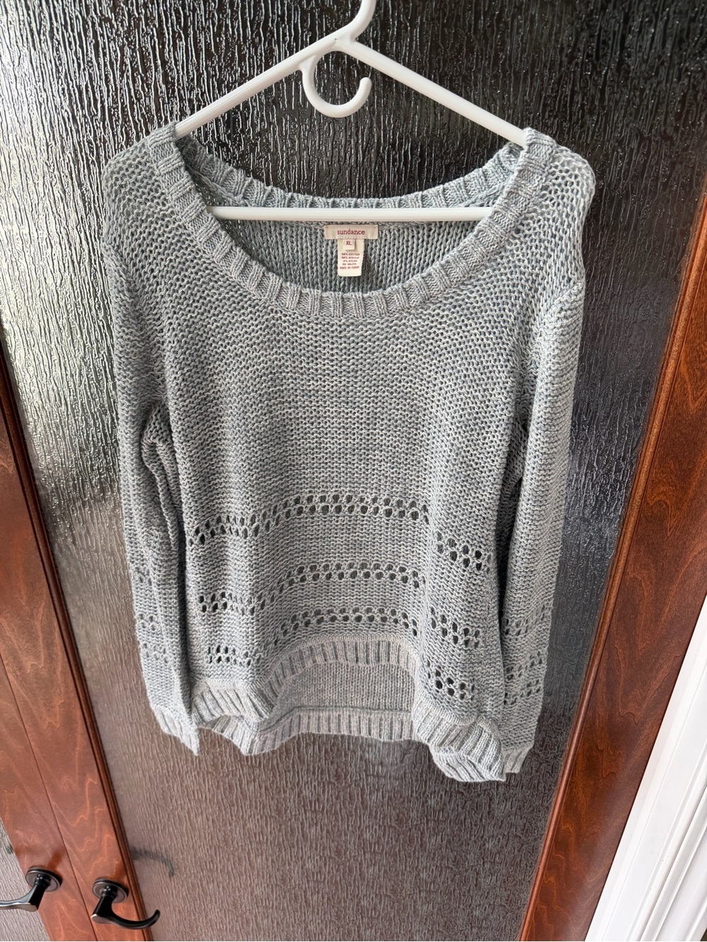 Sundance Gray Open Knit Scoop Neck Sweater XL Cotton Alpaca Blend